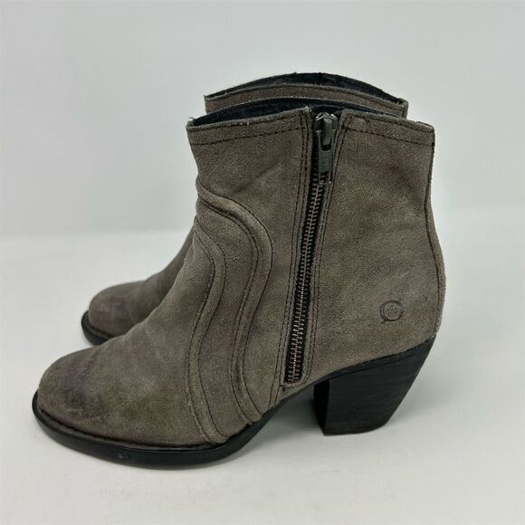 Born Women's Abby Gray Ankle Booties Size 8M Casual Zip Block Heel Fall - Picture 7 of 13